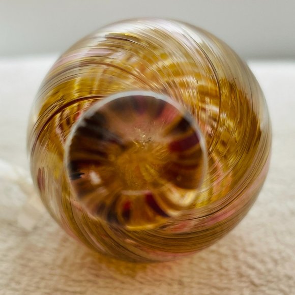 EUC Handblown Glass Ornament, Amber w/Wht, Red & Gold Brush Strokes, 4" T x 2" D - Picture 6 of 7